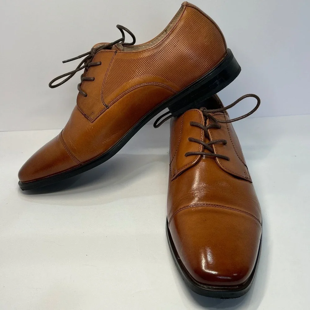 Florsheim Boys Reveal Cap Toe Oxford Cognac Brown Leather Dress Shoes 16641-221